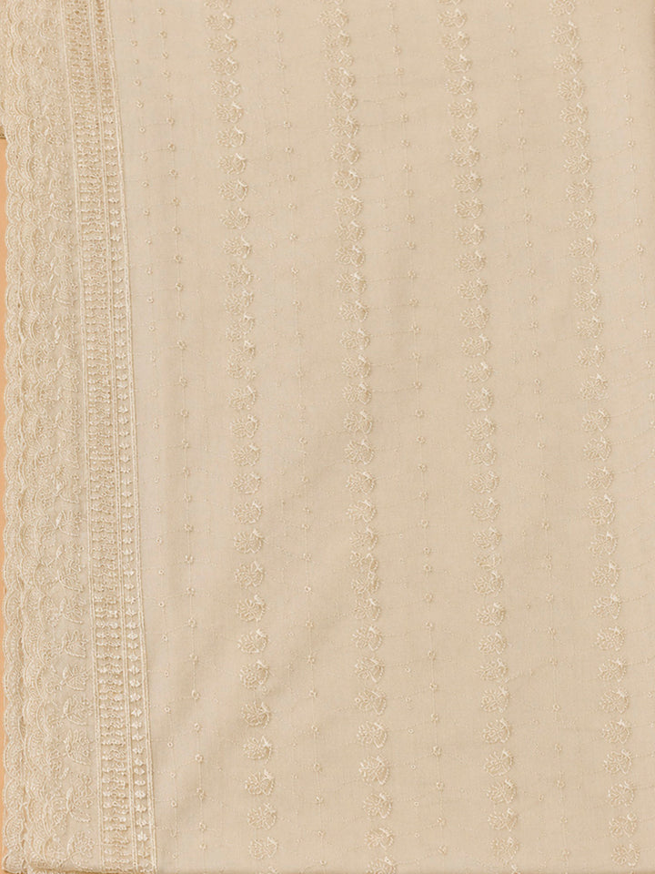 Beige Cotton Blend Embroidered Unstitched Dress Material