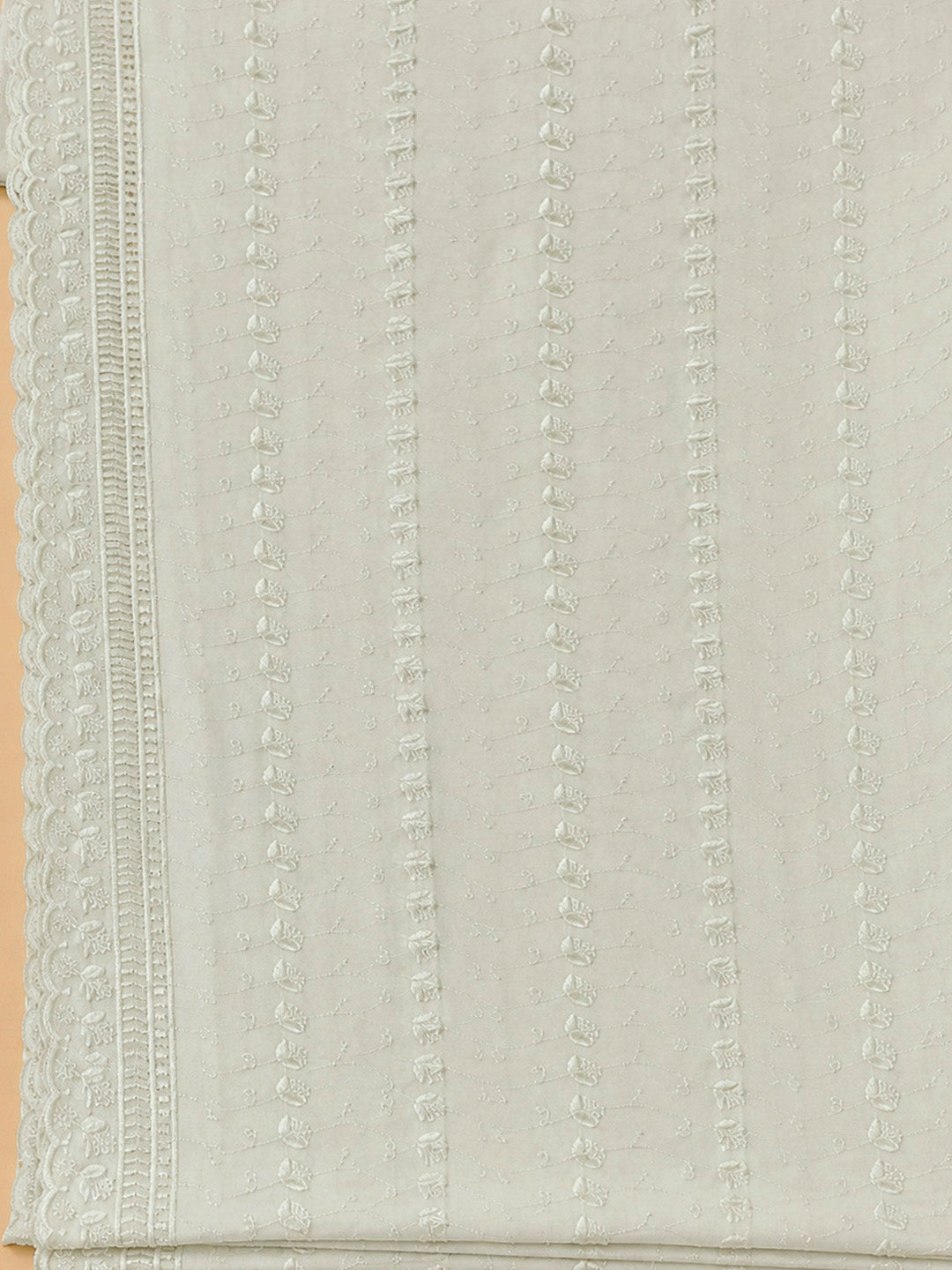 Off White Cotton Blend Embroidered Unstitched Dress Material