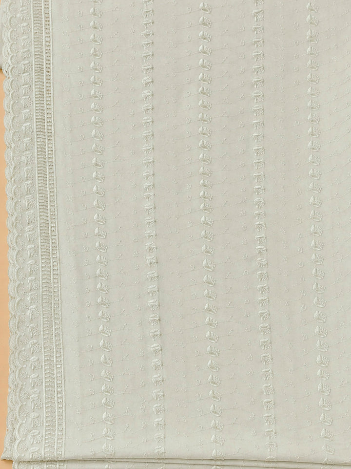Off White Cotton Blend Embroidered Unstitched Dress Material