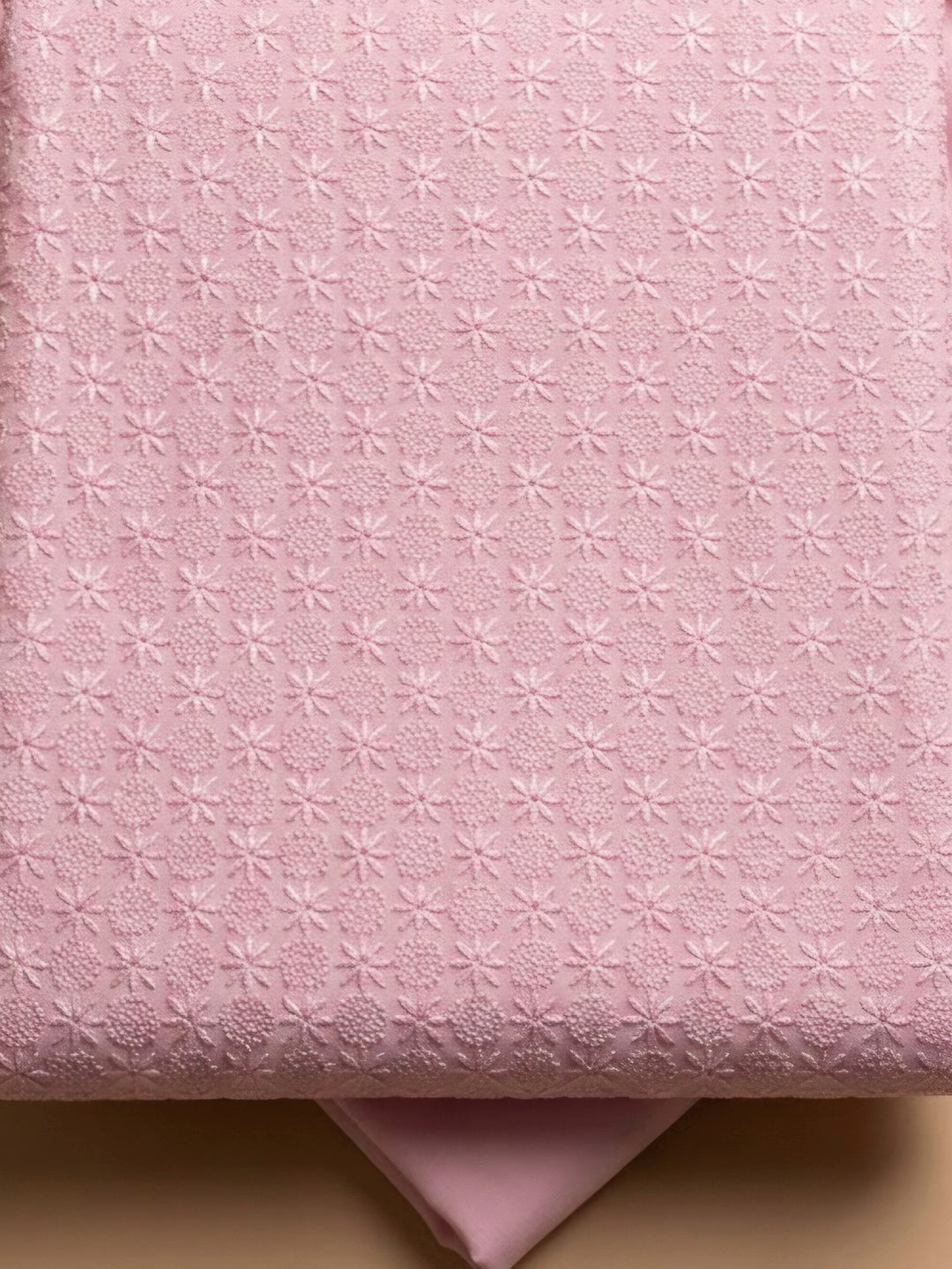 Pink Cotton Blend Embroidered Unstitched Dress Material