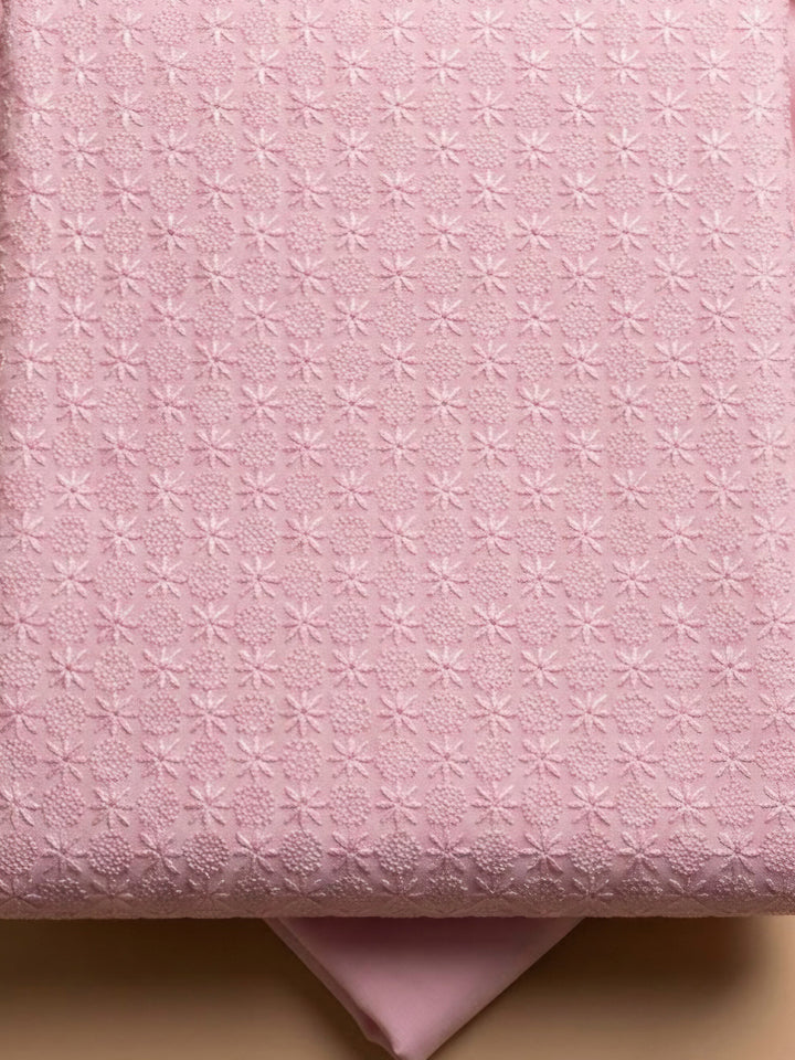 Pink Cotton Blend Embroidered Unstitched Dress Material