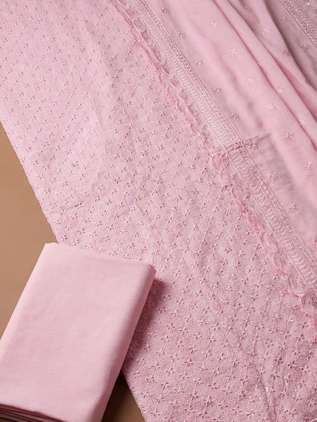 Pink Cotton Blend Embroidered Unstitched Dress Material