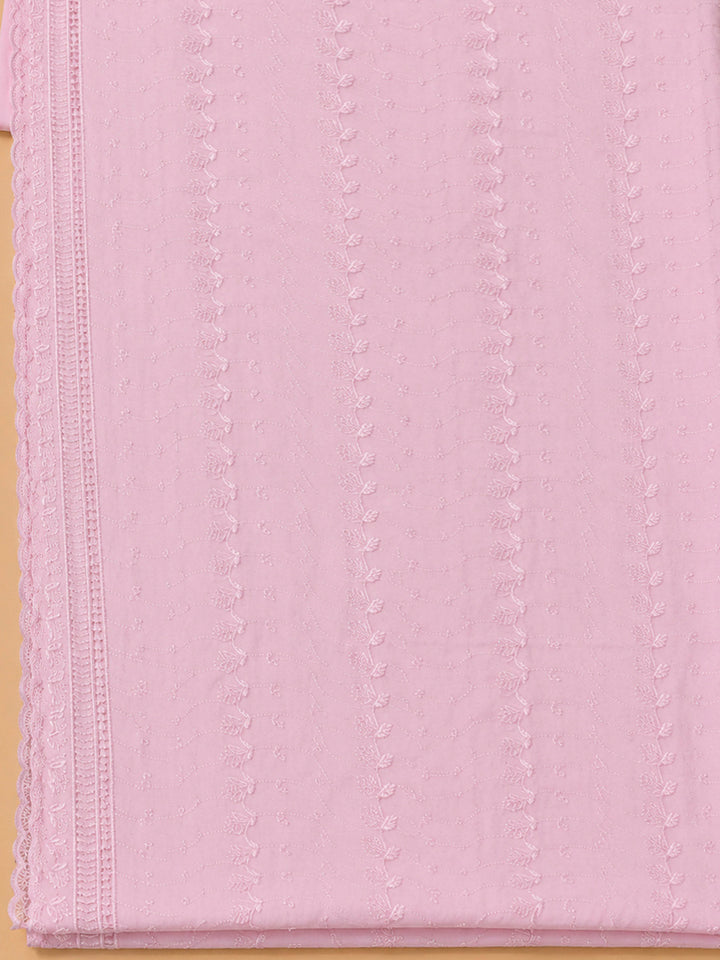 Pink Cotton Blend Embroidered Unstitched Dress Material