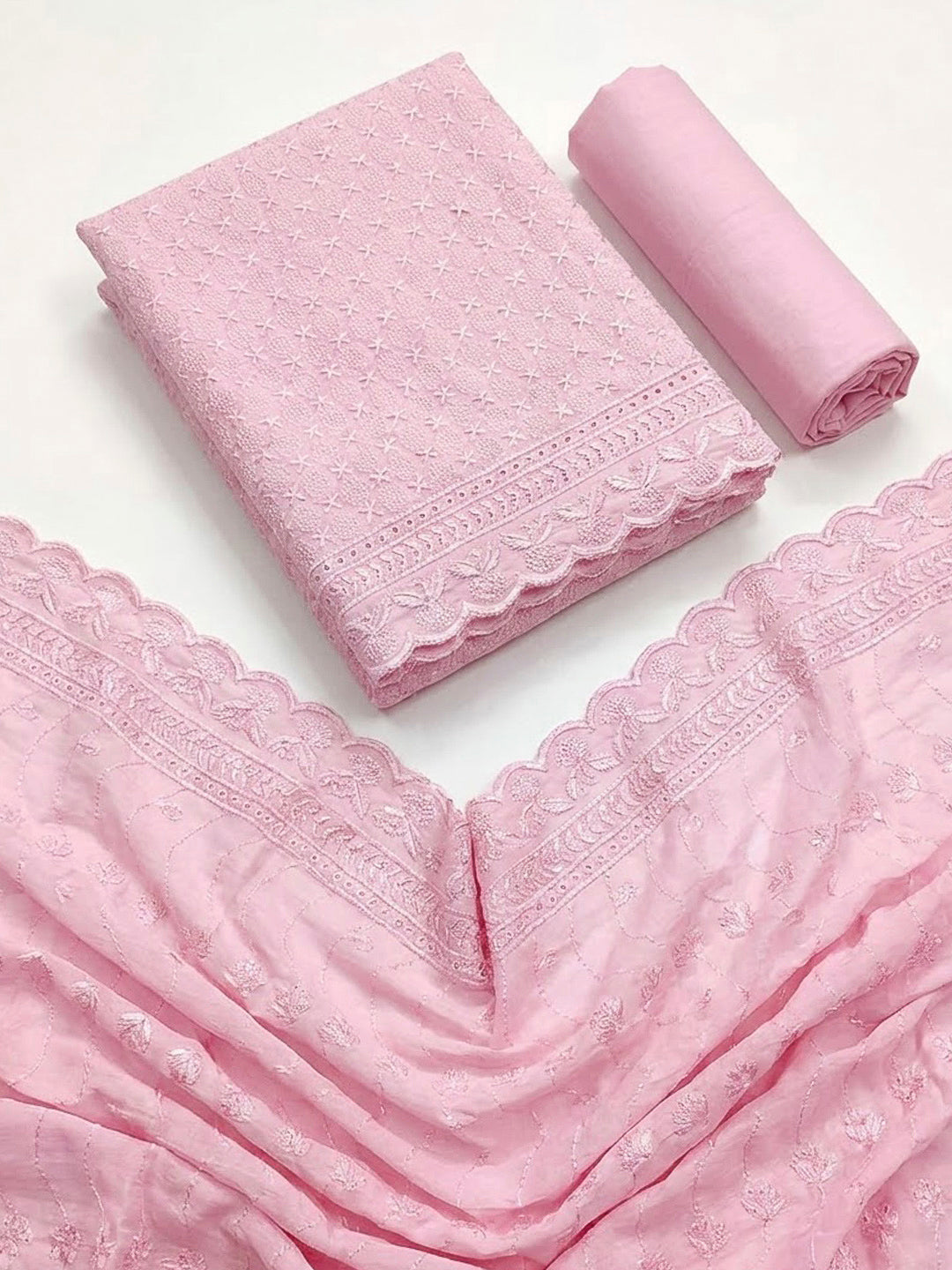 Pink Cotton Blend Embroidered Unstitched Dress Material