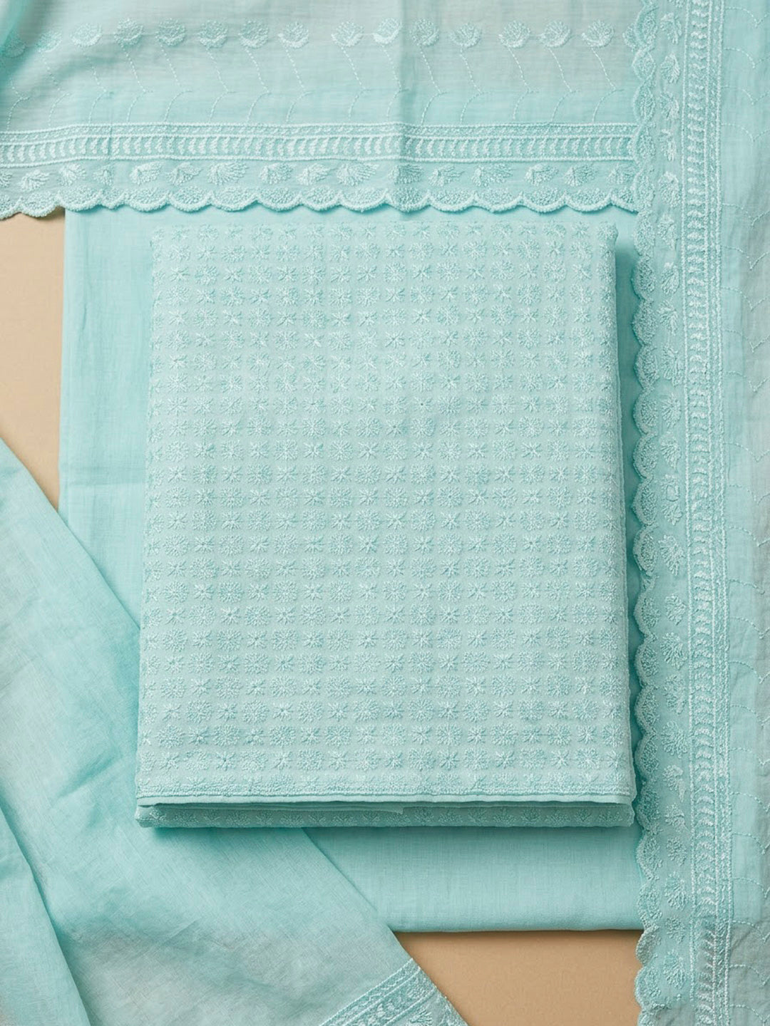 Sky Blue Cotton Blend Embroidered Unstitched Dress Material
