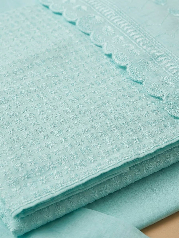 Sky Blue Cotton Blend Embroidered Unstitched Dress Material