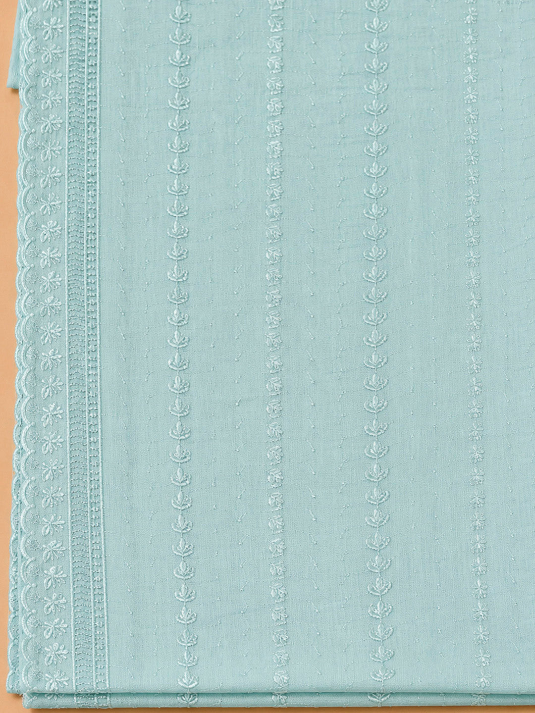 Sky Blue Cotton Blend Embroidered Unstitched Dress Material