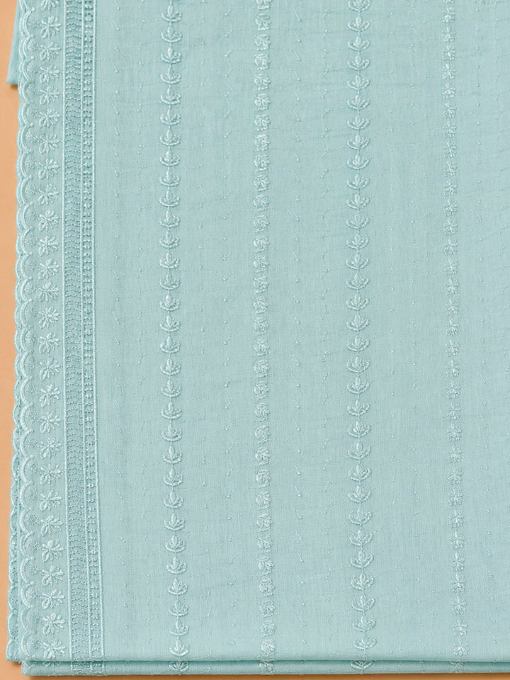 Sky Blue Cotton Blend Embroidered Unstitched Dress Material