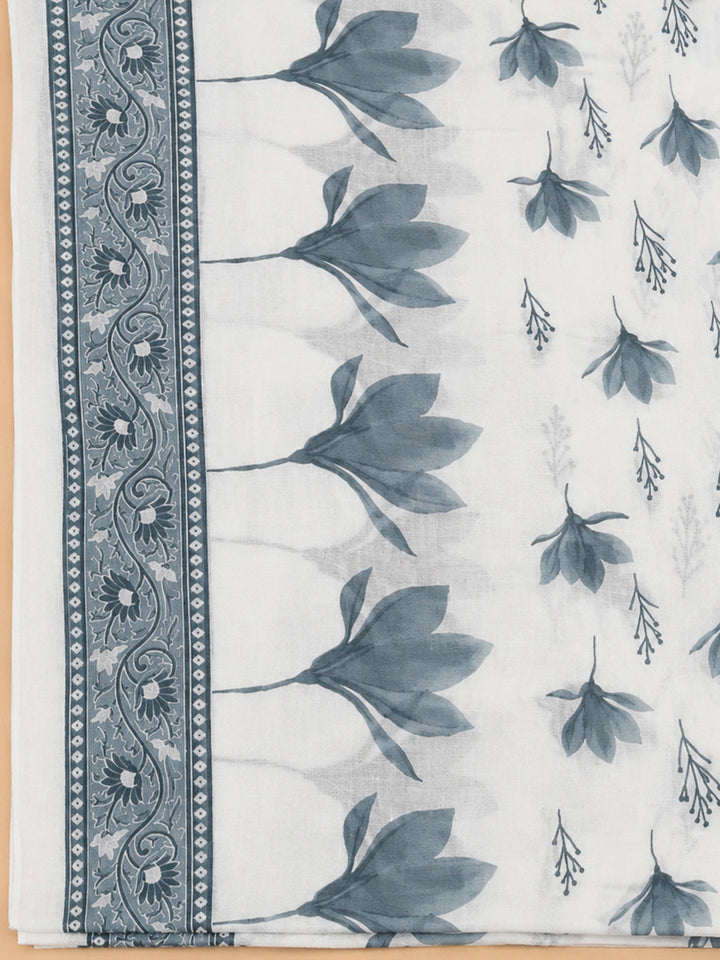 Grey Cotton Blend Embroidered Unstitched Dress Material