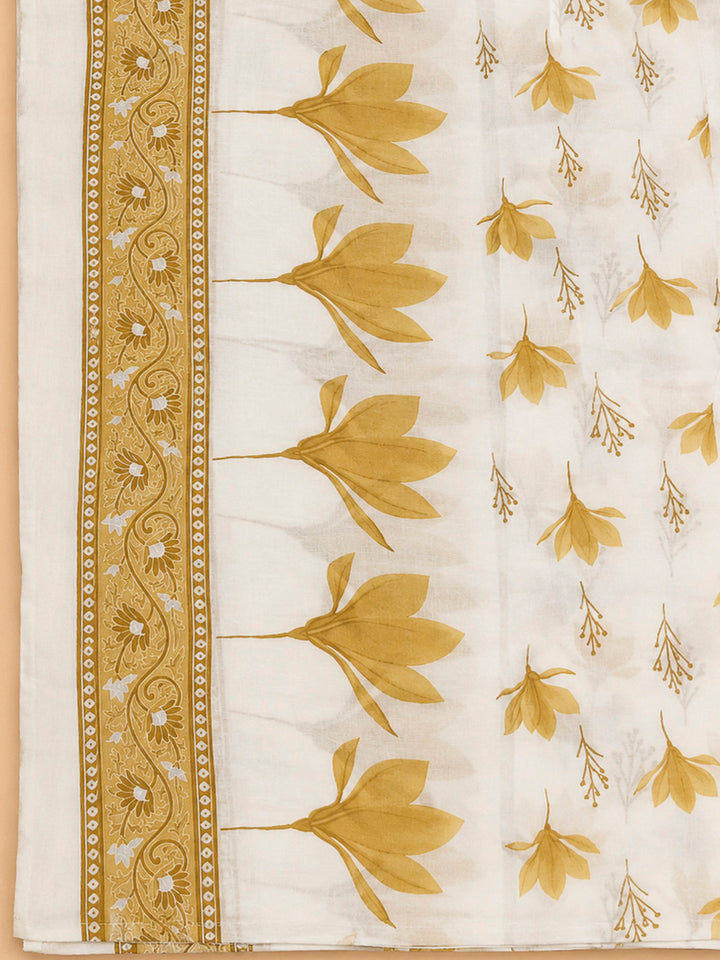 Mustard Cotton Blend Embroidered Unstitched Dress Material