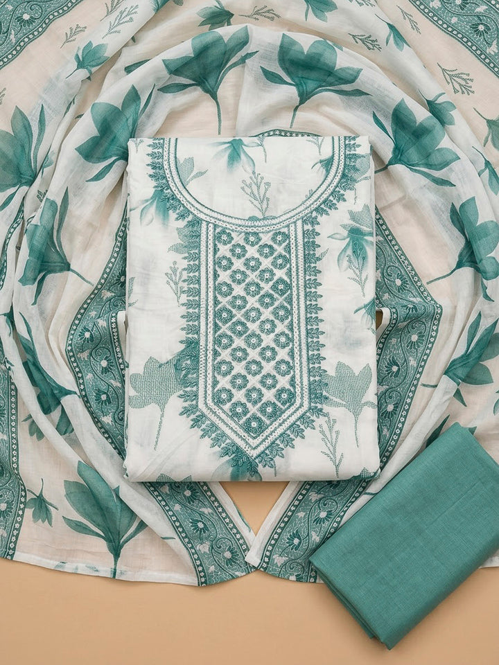 Sea Green Cotton Blend Embroidered Unstitched Dress Material