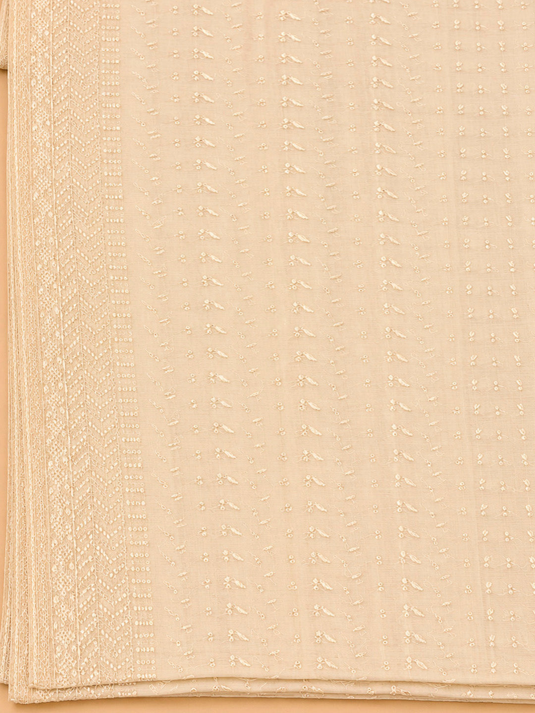 Beige Cotton Blend Embroidered Unstitched Dress Material