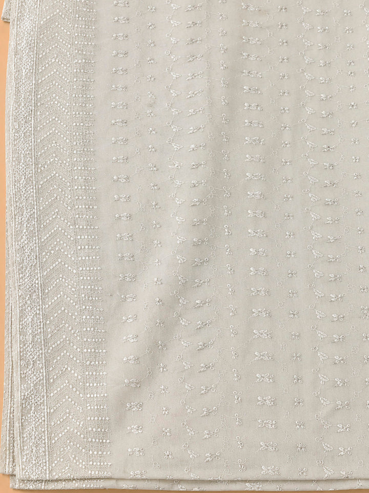 Off White Cotton Blend Embroidered Unstitched Dress Material