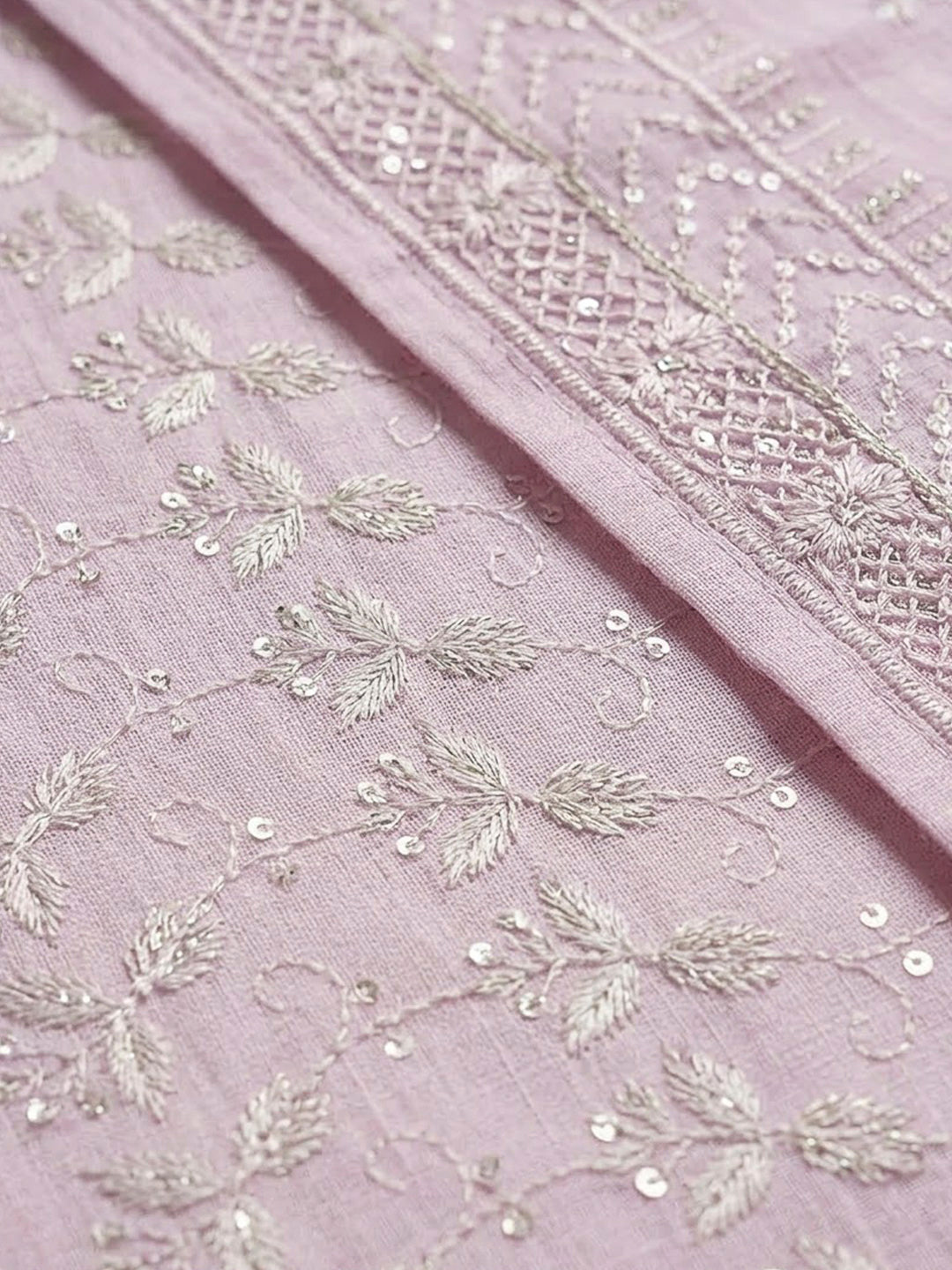 Peach Cotton Blend Embroidered Unstitched Dress Material