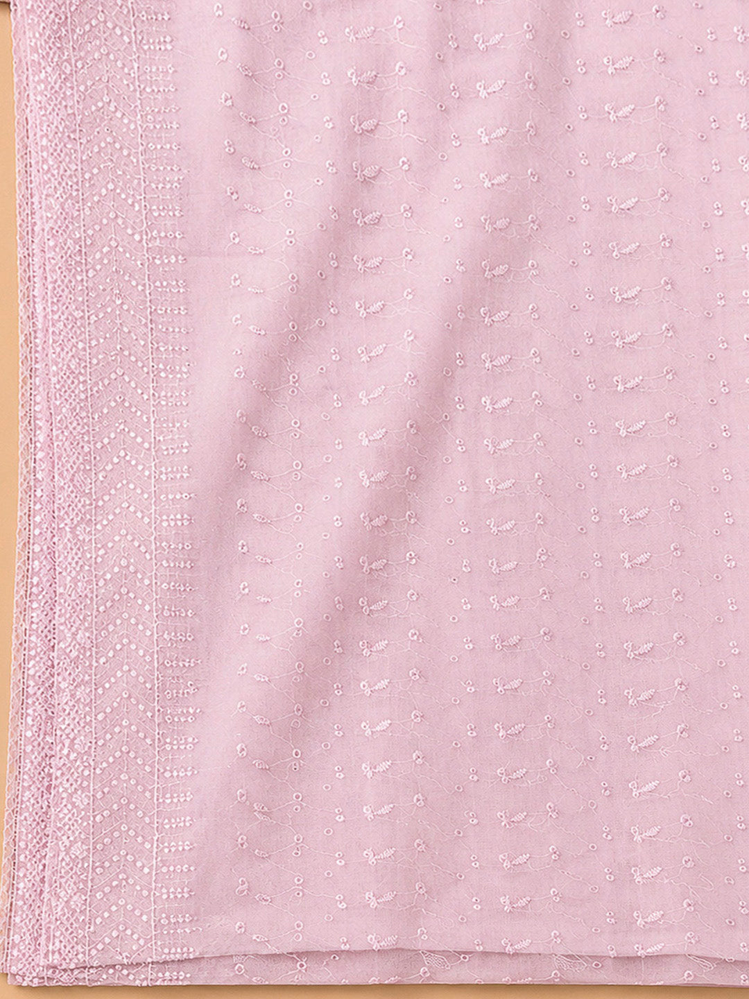 Peach Cotton Blend Embroidered Unstitched Dress Material