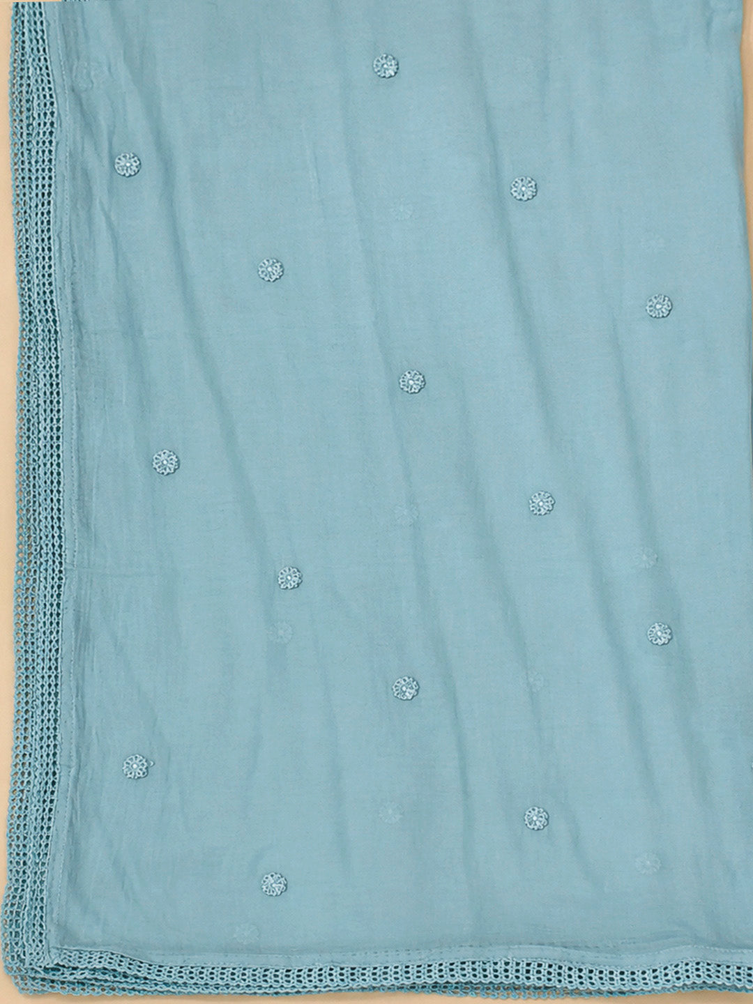 Blue Cotton Blend Embroidered Unstitched Dress Material