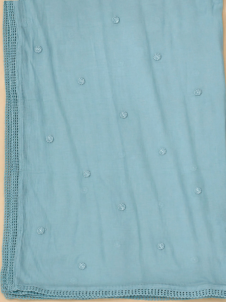 Blue Cotton Blend Embroidered Unstitched Dress Material