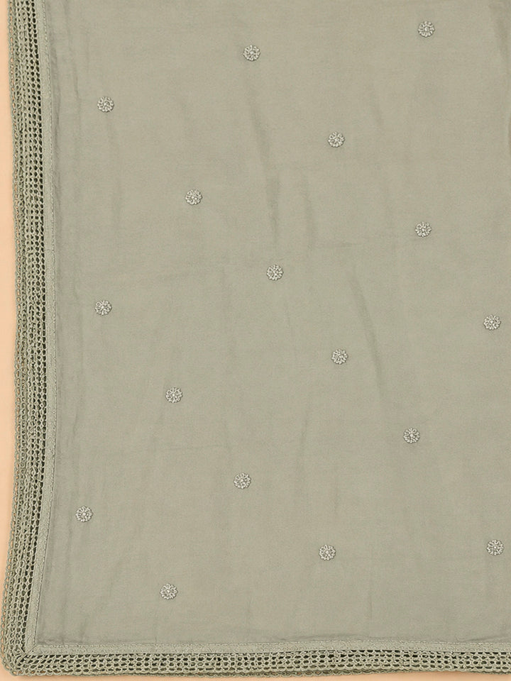 Grey Cotton Blend Embroidered Unstitched Dress Material