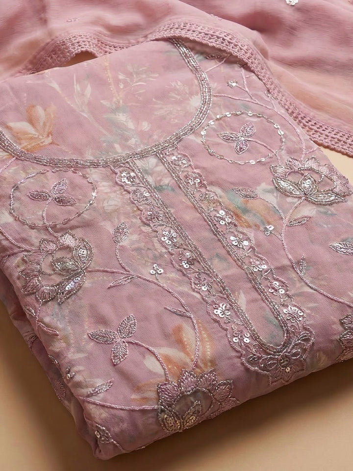 Pink Cotton Blend Embroidered Unstitched Dress Material