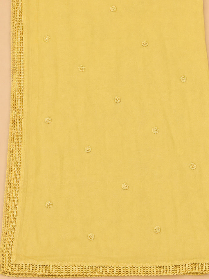 Yellow Cotton Blend Embroidered Unstitched Dress Material