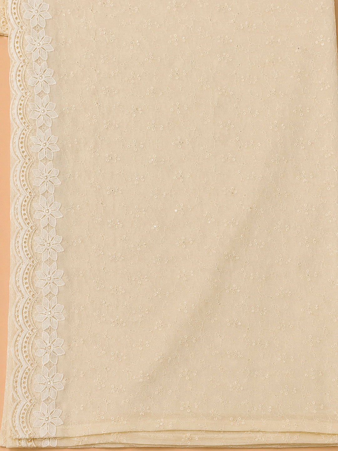 Beige Georgette Embroidered Unstitched Dress Material
