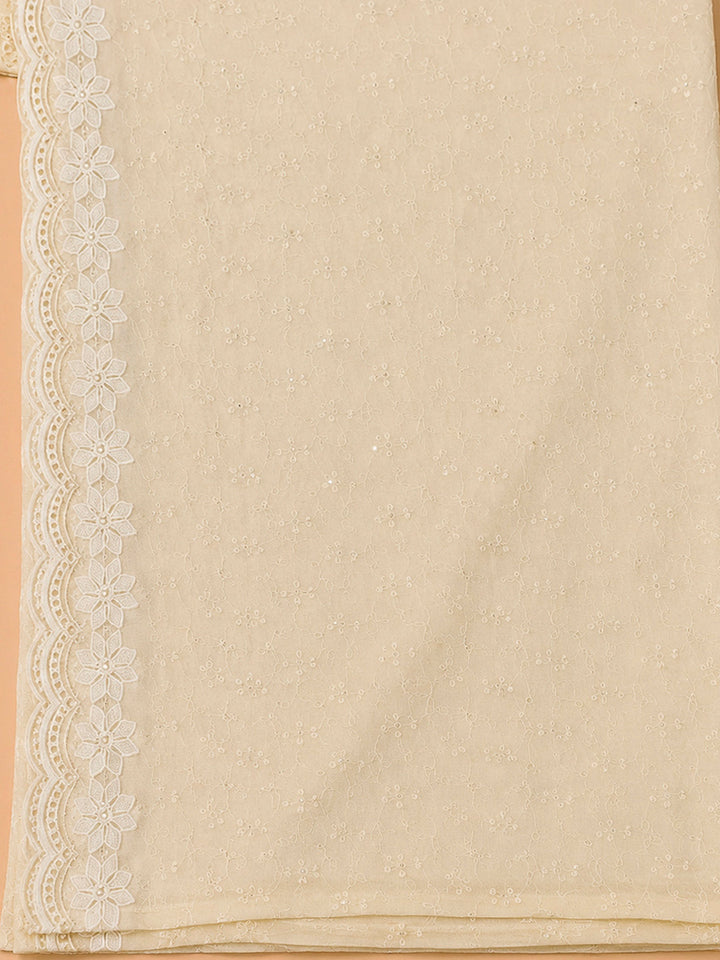 Beige Georgette Embroidered Unstitched Dress Material