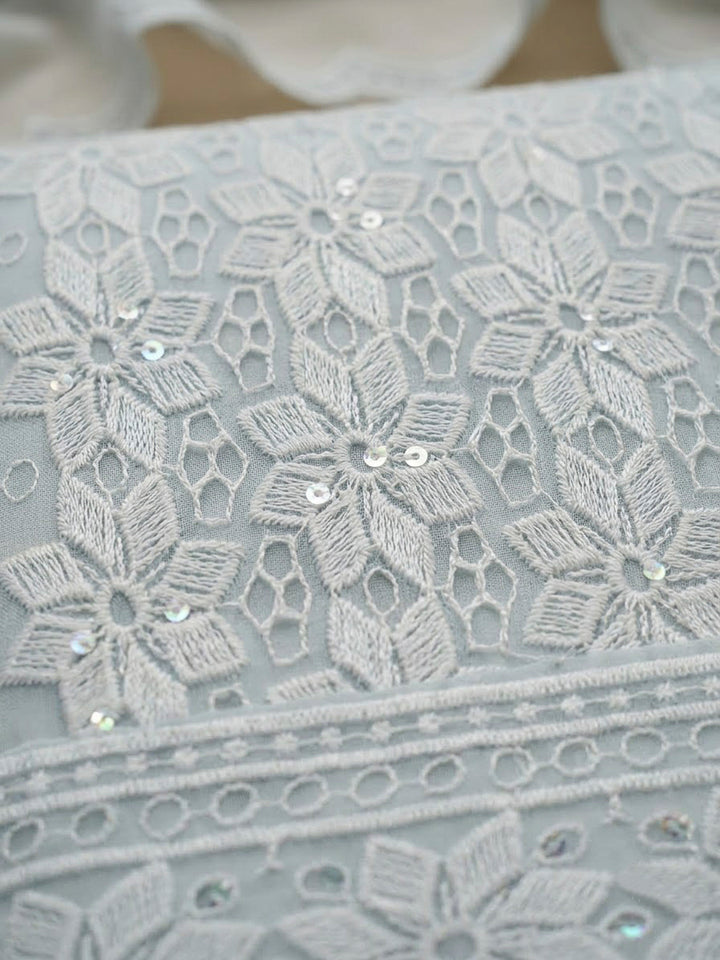 Grey Georgette Embroidered Unstitched Dress Material