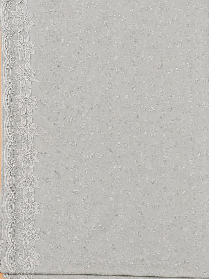 Grey Georgette Embroidered Unstitched Dress Material