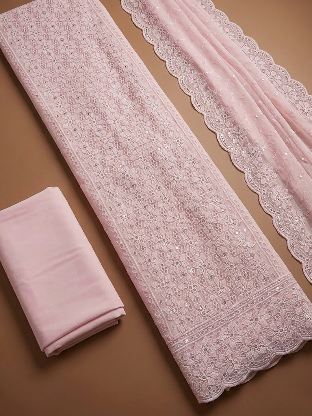 Peach Georgette Embroidered Unstitched Dress Material