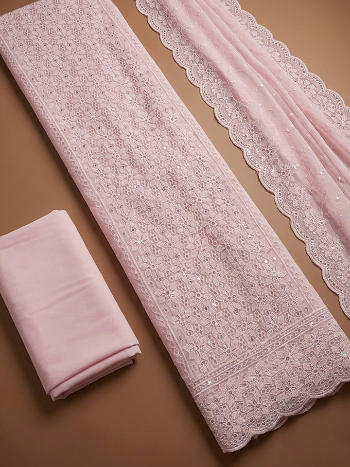 Peach Georgette Embroidered Unstitched Dress Material