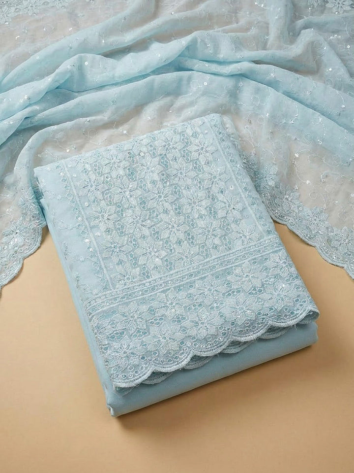 Sky Blue Georgette Embroidered Unstitched Dress Material