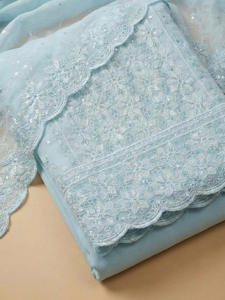 Sky Blue Georgette Embroidered Unstitched Dress Material
