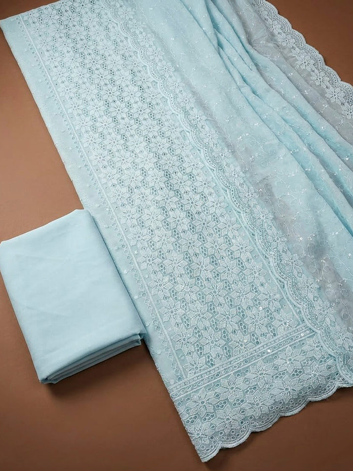 Sky Blue Georgette Embroidered Unstitched Dress Material