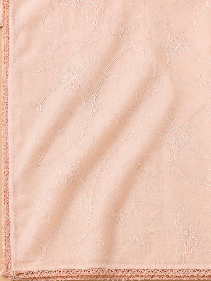 Peach Cotton Blend Embroidered Unstitched Dress Material