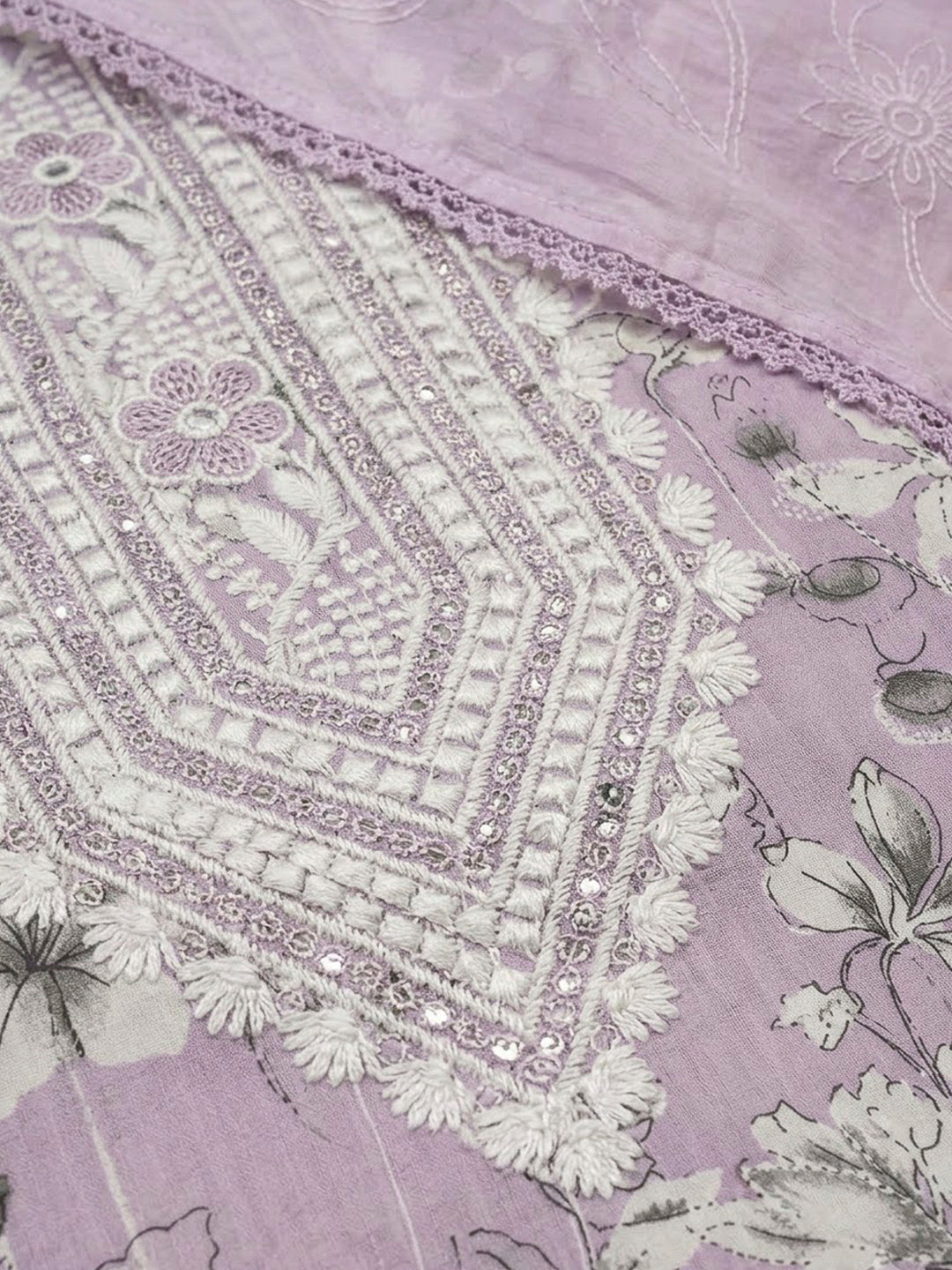 Pink Lavender Cotton Blend Embroidered Unstitched Dress Material