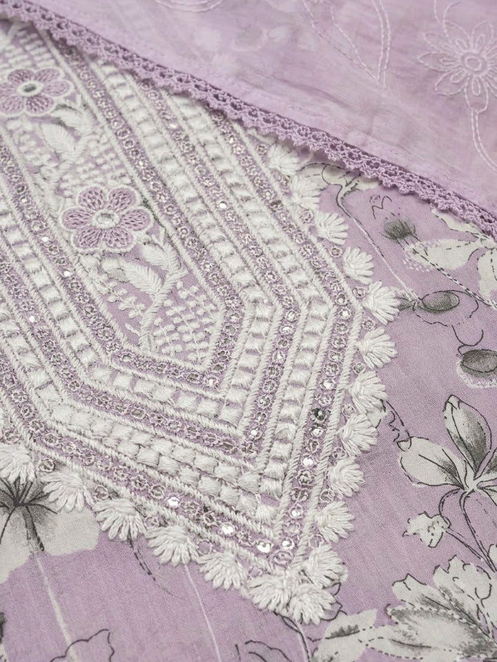 Pink Lavender Cotton Blend Embroidered Unstitched Dress Material
