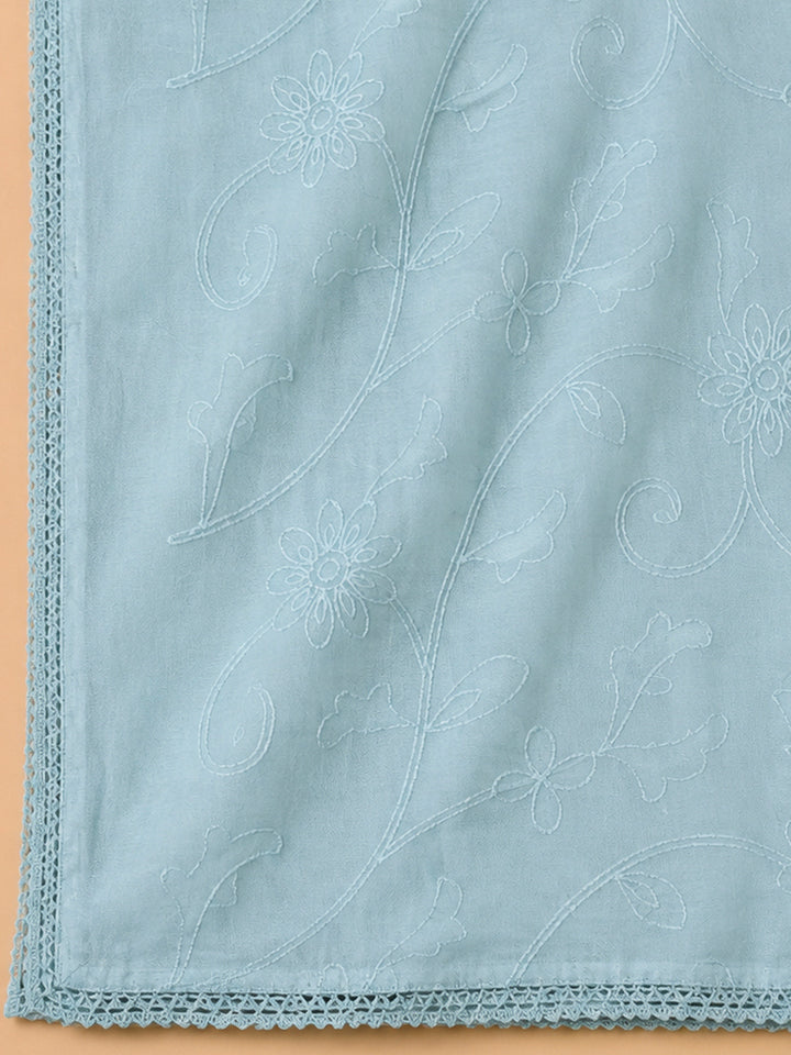 Sky Blue Cotton Blend Embroidered Unstitched Dress Material