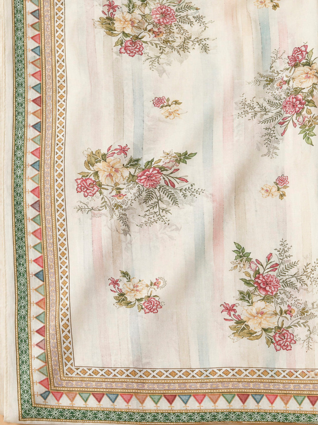Off White Cotton Blend Embroidered Unstitched Dress Material