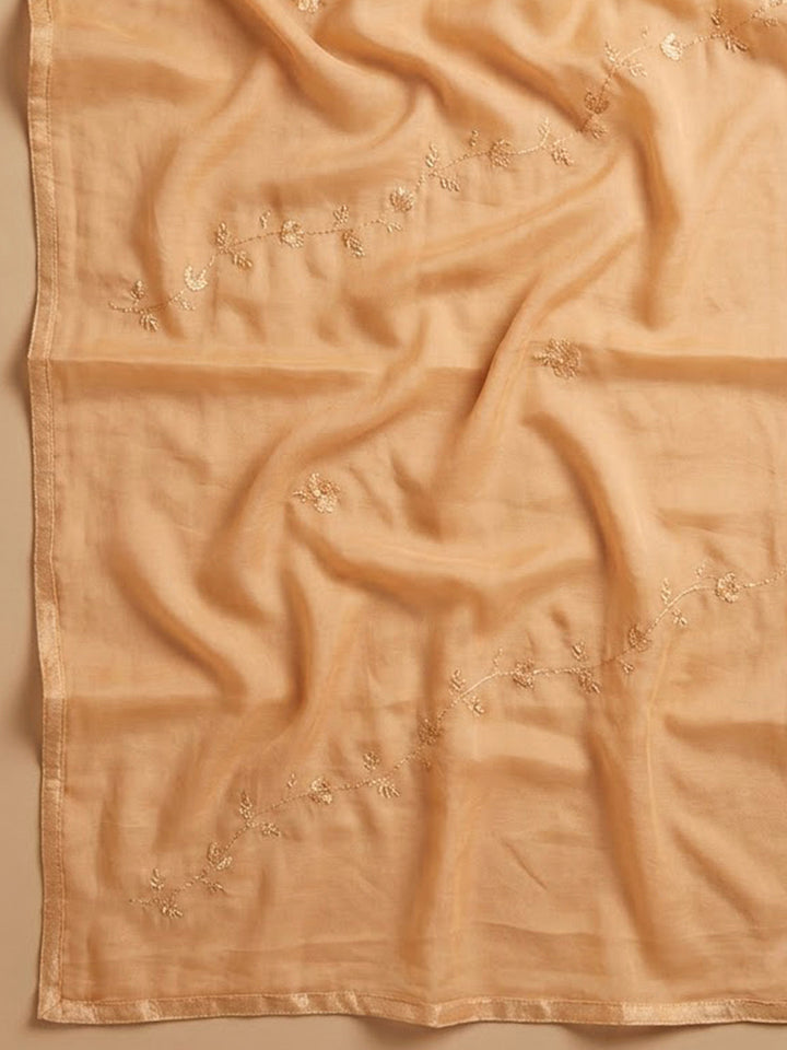 Peach Cotton Blend Printed Unstitched Dress Material