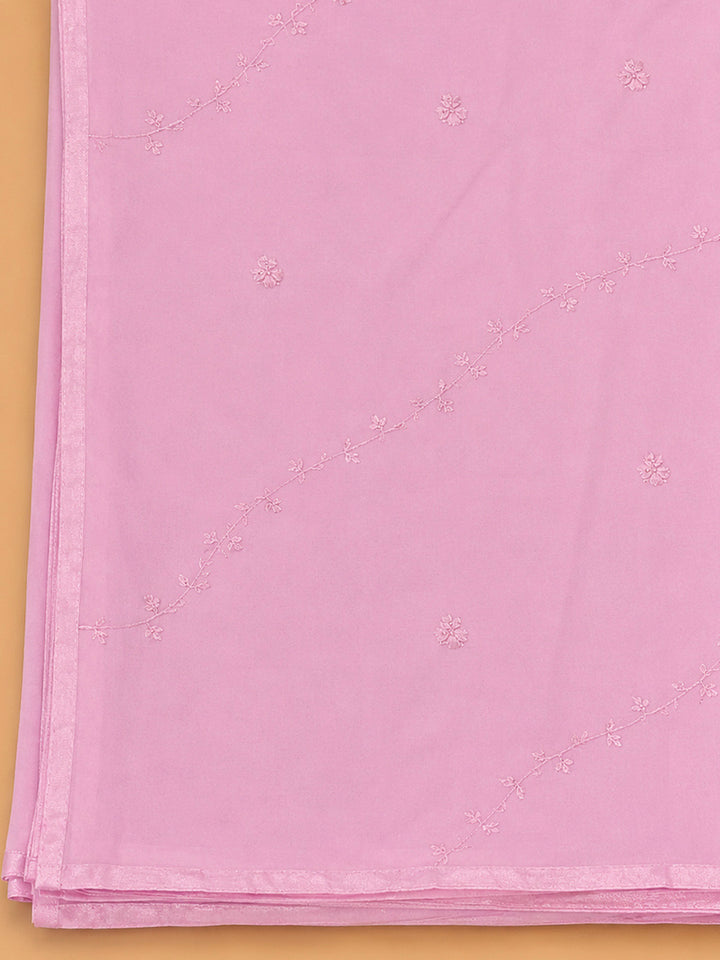 Pink Cotton Blend Printed Unstitched Dress Material
