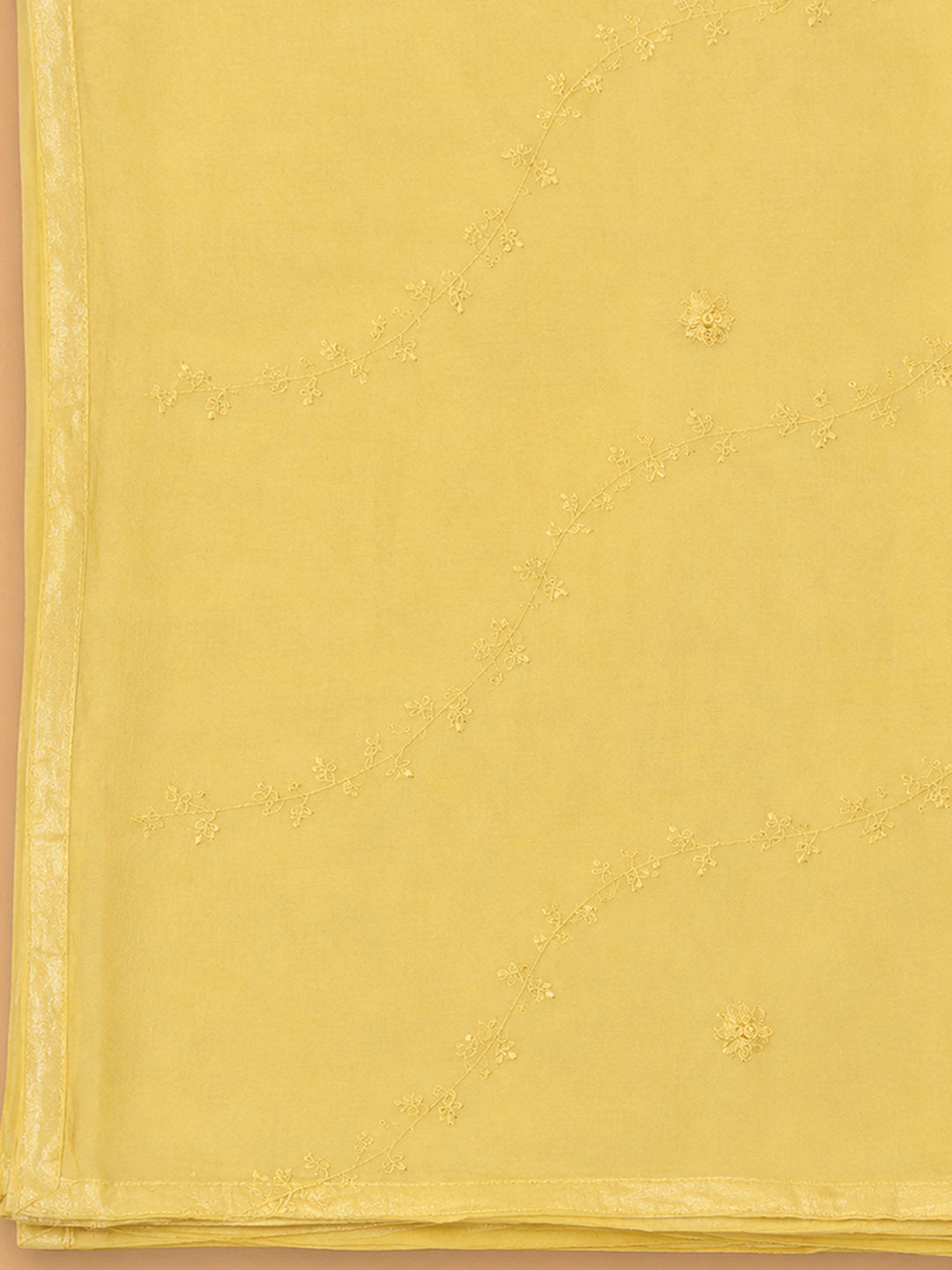 Yellow Cotton Blend Printed Unstitched Dress Material