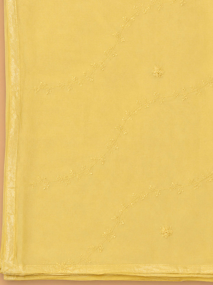 Yellow Cotton Blend Printed Unstitched Dress Material