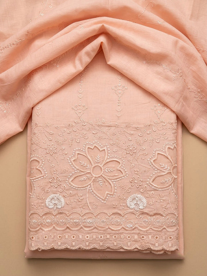 Peach Cotton Blend Embroidered Unstitched Dress Material