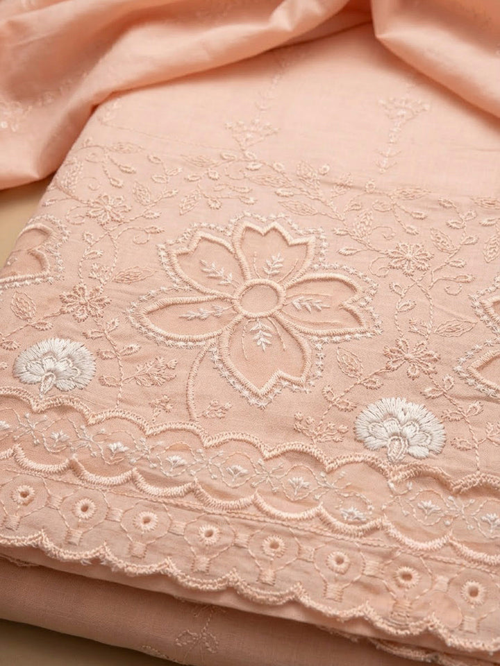 Peach Cotton Blend Embroidered Unstitched Dress Material