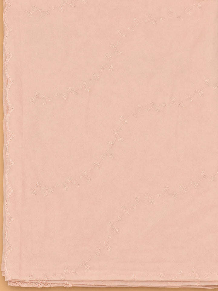 Peach Cotton Blend Embroidered Unstitched Dress Material