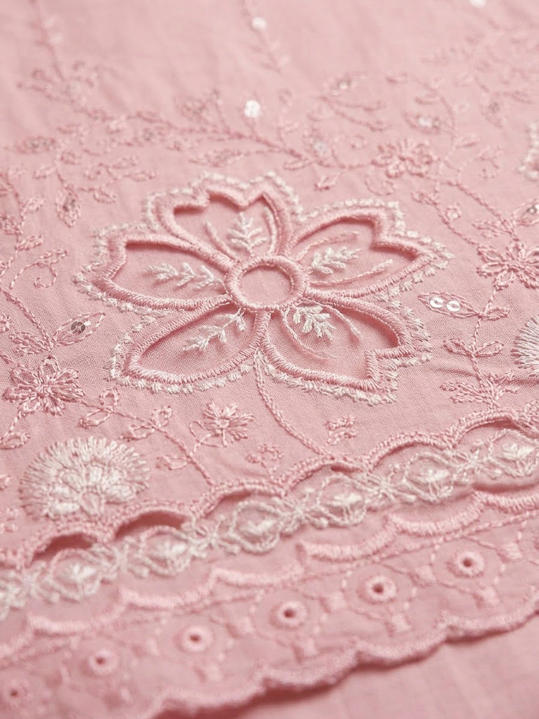 Pink Cotton Blend Embroidered Unstitched Dress Material