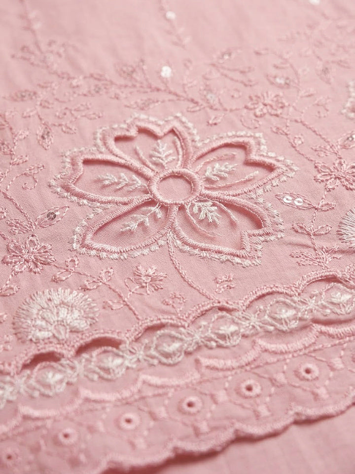 Pink Cotton Blend Embroidered Unstitched Dress Material