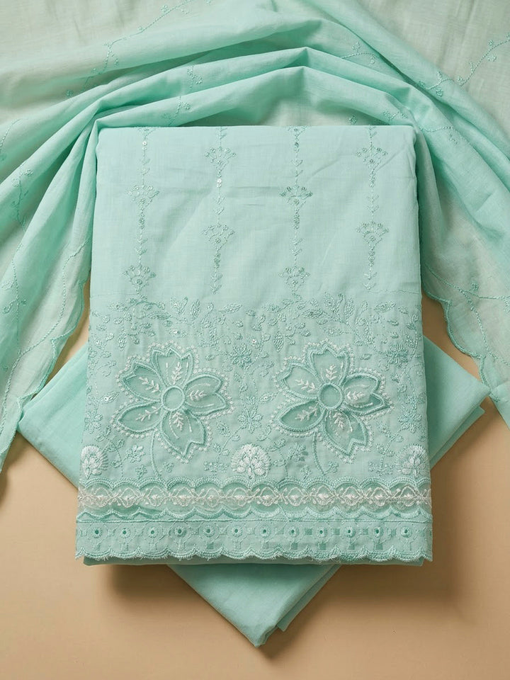 Sea Green Cotton Blend Embroidered Unstitched Dress Material