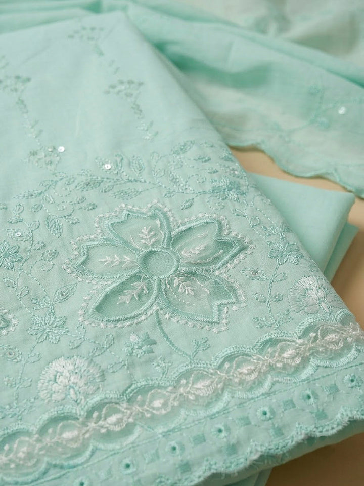 Sea Green Cotton Blend Embroidered Unstitched Dress Material