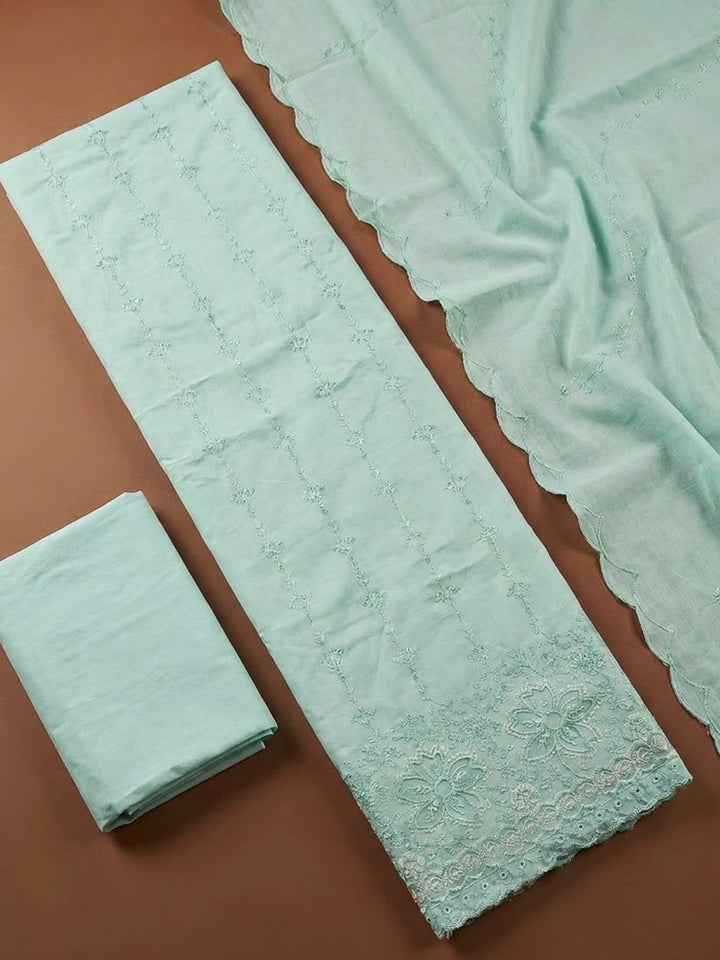 Sea Green Cotton Blend Embroidered Unstitched Dress Material